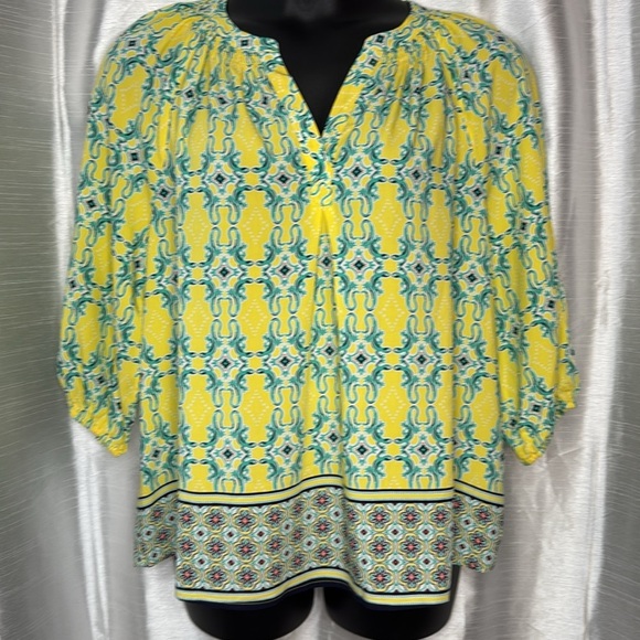 Crown & Ivy Curvy The Icon Yellow Cayo Coco Signature Women’s 1X 3/4 Sleeve - Picture 2 of 7